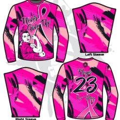 All The Way Live Designs Never Give Up Breast Cancer Awareness Mens Full Dye Long Sleeve Jersey