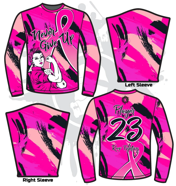 All The Way Live Designs Never Give Up Breast Cancer Awareness Mens Full Dye Long Sleeve Jersey 3 All The Way Live Designs Never Give Up Breast Cancer Awareness Mens Full Dye Long Sleeve Jersey