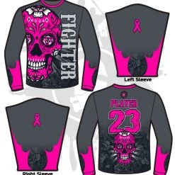 All The Way Live Designs Sugar Skull Breast Cancer Awareness Mens Full Dye Long Sleeve Jersey