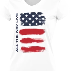 All The Way Live Designs Merica Flag Womens White Sub Dye Jersey