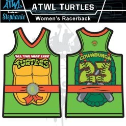 All The Way Live Designs Cowabunga Turtles Womens Racer Back Full Dye Jersey