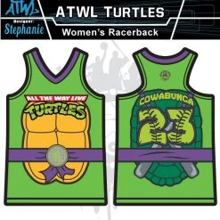 All The Way Live Designs Cowabunga Turtles Womens Racer Back Full Dye Jersey