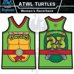 All The Way Live Designs Cowabunga Turtles Womens Racer Back Full Dye Jersey