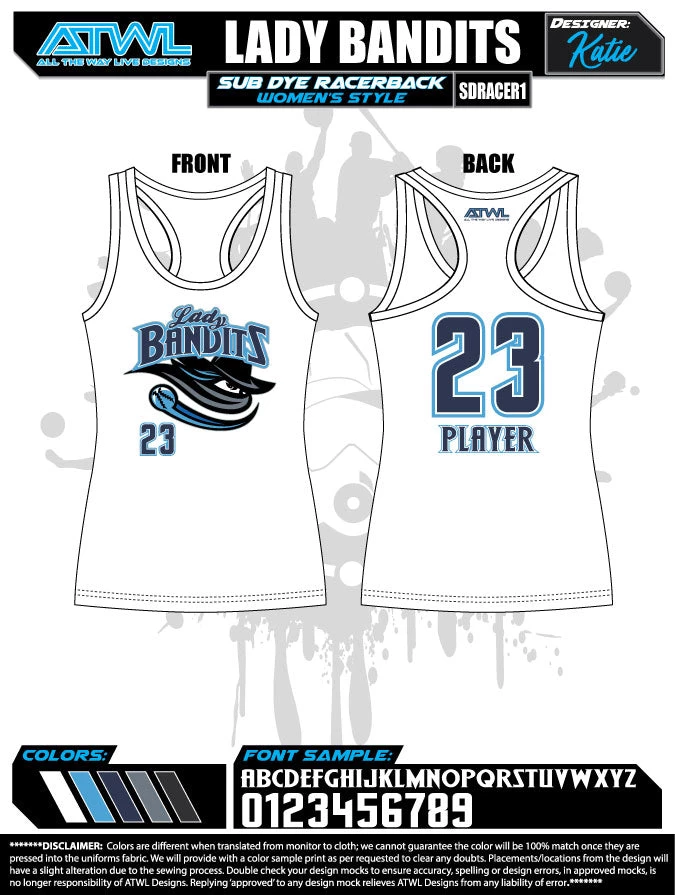 All The Way Live Designs Lady Bandits 10U Women's Racerback/Womens Jersey Lady Bandits Grooms 10U 3 All The Way Live Designs Lady Bandits 10U Women's Racerback/Womens Jersey Lady Bandits Grooms 10U