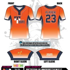 All The Way Live Designs Team Tampa Orange 2 Button Men's Cut Full Dye Jersey
