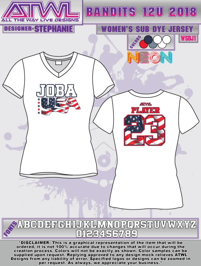 All The Way Live Designs Bandits 12U White Sub Dye Women's V-Neck (Fall 2018) 3 All The Way Live Designs Bandits 12U White Sub Dye Women's V-Neck (Fall 2018)